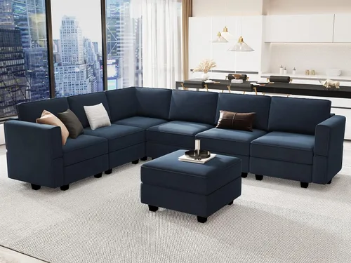 Miniatura 22 de Belffin Sofá modular modular con asiento de almacenamiento, sofá en forma de U de gran tamaño, sofá modular de terciopelo con terciopelo otomano