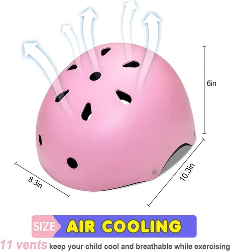 Miniatura 3 de Casco ajustable para niños con rodilleras, coderas y muñequeras - Cascos de bicicleta para niños pequeños de 3-5, 5-8, 8-14 años - Perfecto para Rosa