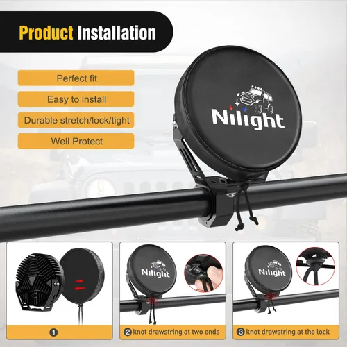 Miniatura 4 de Nilight Cubierta de Luz Pod Redonda de 7 Pulgadas para Conducción Todoterreno, Cubierta Protectora de Cuero Negro de 7.25 Pulgadas de Diámetro