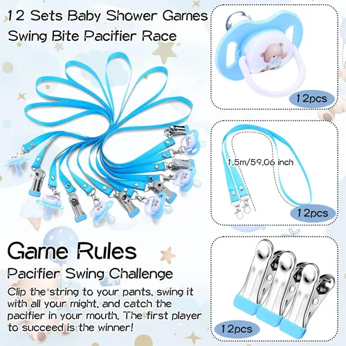 Miniatura 3 de Geelin Juego de 12 juegos de chupete con columpio para baby shower, juegos divertidos de revelación de género, incluye 1 letrero de madera y 12