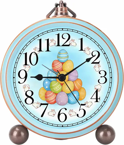 Maxspace Reloj despertador de huevo de Pascua de 5.2 pulgadas, silencioso reloj analógico azul sin tictac y relojes de mesa con cristal HD,