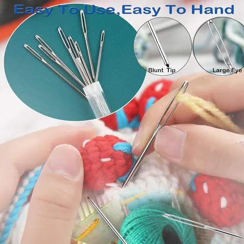 Miniatura 8 de ORRDICE Agujas romas de ojo grande, agujas de tejer de hilo de acero inoxidable, agujas de coser, agujas de tejer para manualidades, agujas de 9