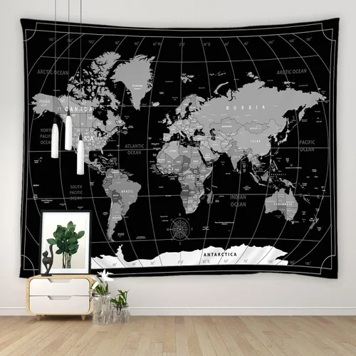 YOZSLGU World Map Tapestry Retro Wall Art Geography Education Travel Topography Fabric Wall Hanging Living Room Bedroom Dorm College Home Decor, 47"