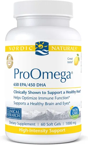 Nordic Naturals ProOmega, sabor a limón - 1280 mg Omega-3 - Aceite de pescado de alta potencia con EPA y DHA - Promueve la salud del cerebro, los