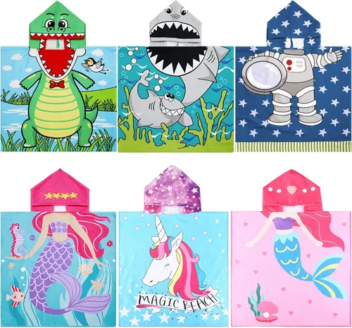 Oudain 6 toallas con capucha para niños, toallas de baño con capucha de microfibra, toalla de playa para niños y niñas pequeños (47 x 24 pulgadas,