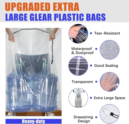 Miniatura 3 de Bolsas de plástico transparentes extra grandes con cordón de 36 x 50 pulgadas, paquete de 3 (4 mils), a prueba de polvo, a prueba de humedad