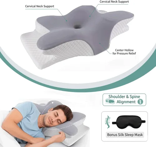 Miniatura 2 de Auralix Almohada de espuma viscoelástica con máscara para dormir – Almohada cervical ergonómica para el cuello, almohada ortopédica de apoyo
