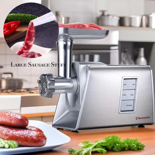 Miniatura 7 de Sunmile SM-G73 - Picadora eléctrica de carne y embutidora de salchichas, 1000 W máx. con cuchilla de corte de acero inoxidable y 3 placas de corte