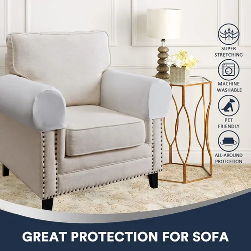 Miniatura 2 de Juego de 4 fundas para reposabrazos de sofá, de terciopelo afelpado, antideslizantes, para sofá, silla y sillón reclinable, color blanco roto