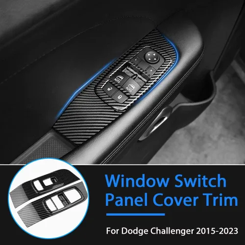 Miniatura 2 de Karltys Cubierta de panel de interruptor de ventana para Dodge Challenger 2015-2023, accesorios de fibra de carbono, interruptor de control