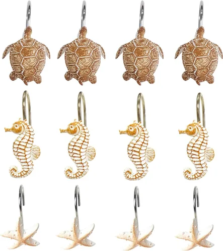 Miniatura 6 de YUKUNTANG Seashell - Ganchos para cortina de ducha, 12 piezas de anillos de cortina de ducha de resina decorativa antioxidante para baño, Concha