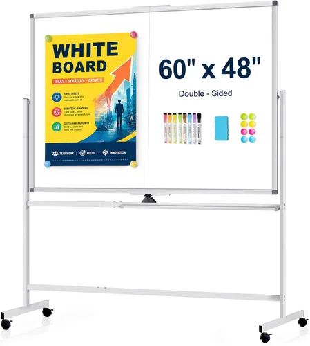 Miniatura 14 de Pizarra Blanca Rodante Grande de 48" X 36", Rotación de 360° Pizarra Blanca Magnética con Soporte, Caballete de Pizarra Blanca de Doble Cara sobre