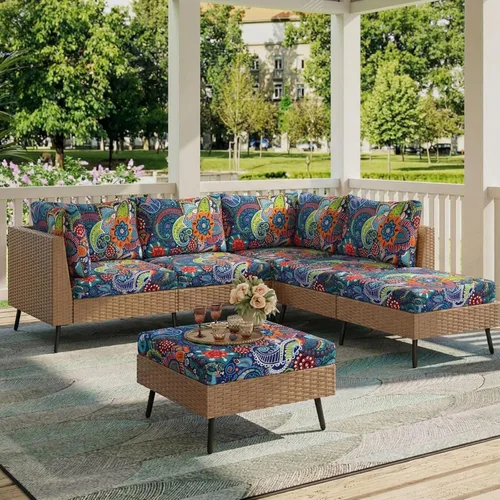 Miniatura 2 de hyha Fundas de cojín de sofá estampadas, fundas de sofá florales lavables para sofás con 2 cojines, fundas de cojín elásticas con patrón para Azul