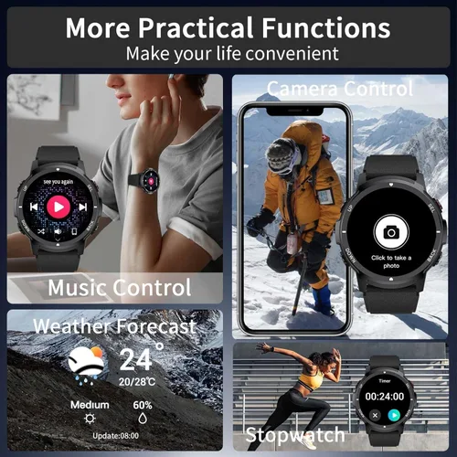Miniatura 5 de Military Smart Watches for Men Women, 1.43'' AMOLED Fitness Watch with Heart Rate/BP/Sleep Tracker, Step Counter, 110+ Sport Modes, Password