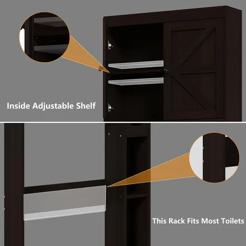 Miniatura 5 de Furnideco Gabinete de Almacenamiento Sobre el Inodoro de 32.3'' de Ancho con Puertas de Granero, Estante Sobre el Inodoro Gabinete de Almacenamiento