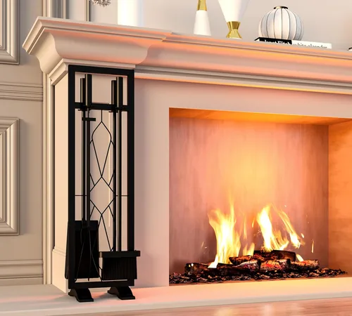 Miniatura 2 de Fire Beauty Juego de herramientas para chimenea, 5 piezas, accesorios de chimenea, kit de fuego con soporte, herramientas para estufas de leña