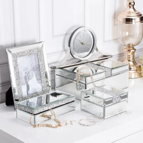 Miniatura 7 de Joyero grande de cristal con diamantes de imitación organizador de joyas caja decorativa para mujeres y niñas regalo lujoso