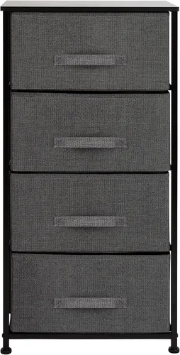 Miniatura 7 de Flash Furniture Harris - Cómoda de almacenamiento de 4 cajones, marco de hierro fundido negro y parte superior de madera, 4 cajones de tela gris