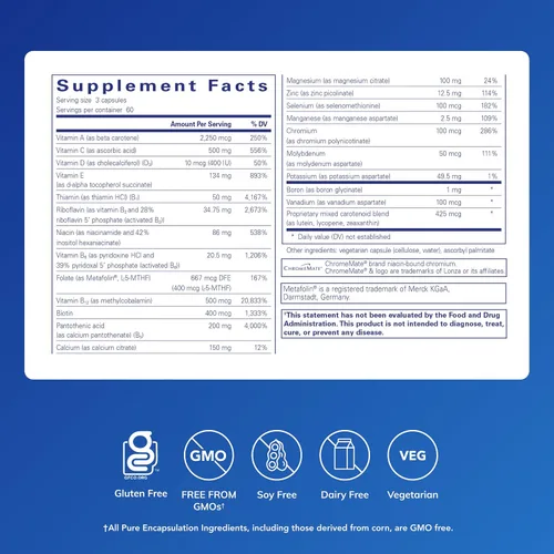 Miniatura 2 de Pure Encapsulations Nutrient 950 sin cobre, hierro y yodo Suplemento antioxidante multivitamínico y mineral para apoyar una salud óptima