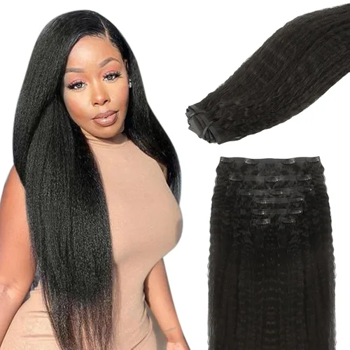 Miniatura 78 de Lashey - Extensiones de cabello con clip sin costuras, de cabello humano real, 7 unidades, 110 g, 14 pulgadas, color negro natural, lacio