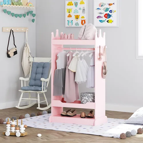 Miniatura 3 de UTEX Almacenamiento de Disfraces para Niños con Espejo, Guardarropa de Disfraces para Niños, Armario Colgante Abierto, Closet de Almacenamiento