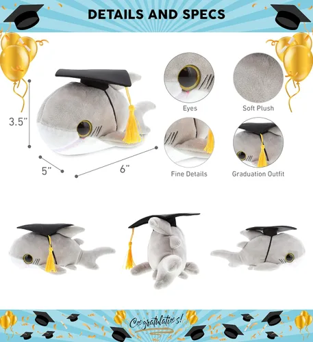 Miniatura 3 de DolliBu Big Eye Shark - Peluche de graduación de tiburón – Lindo juguete de peluche de regalo de graduación, peluche de tiburón de graduación