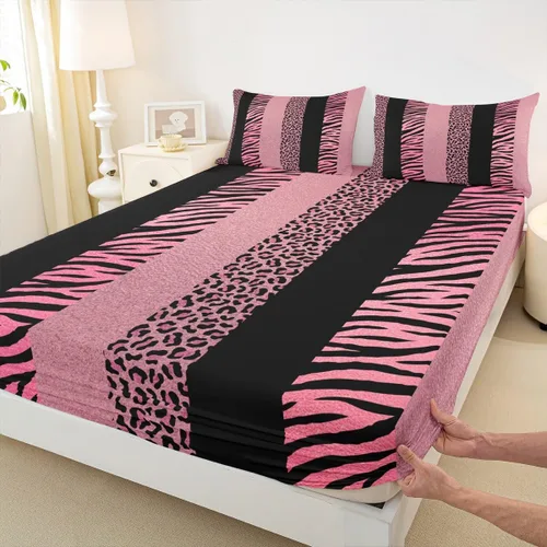 Miniatura 25 de Juego de sábanas con estampado de manchas de piel de cheetah abstracto, sábana bajera tamaño individual para niños, niñas y mujeres, decoración