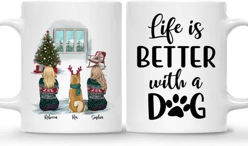 Miniatura 11 de Taza Personalizada de Gossby para Perros - La vida es mejor con perros (2 hombres - 2 perros) - Taza de perro personalizable para papás de perros