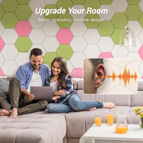 Miniatura 3 de TONOR - Paquete de 18 paneles acústicos hexagonales de alta densidad, paneles de pared insonorizados de 12 x 10 x 0.4 pulgadas, paneles absorbentes