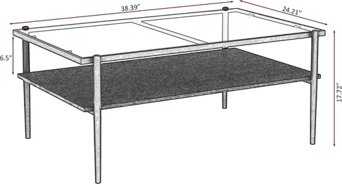 Miniatura 2 de Mesa de centro moderna rectangular con tapa de vidrio templado con estante de madera para el hogar, sala de estar, oficina, tienda o dormitorio