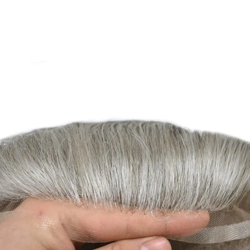Miniatura 56 de Sistema de repuesto de cabello humano europeo con encaje frontal suizo para hombre, tupé para hombre, pieza de cabello, nudo blanqueado, línea #17