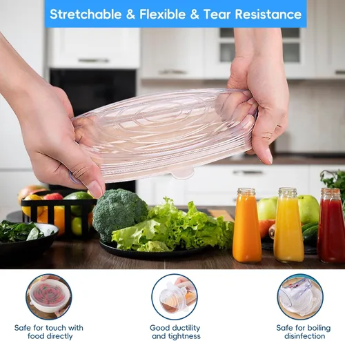 Miniatura 2 de 12 tapas elásticas de silicona para almacenamiento de alimentos, 6 especificaciones de cubierta de tazón de silicona reutilizable, adecuadas