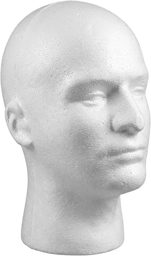 Soporte de cabeza de maniquí para peluca masculina, modelo espuma de poliestireno, color blanco