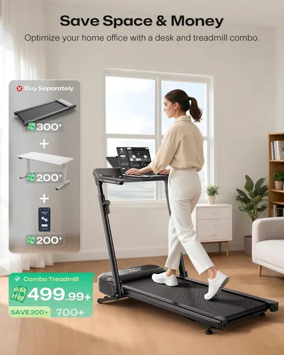 Miniatura 3 de UREVO Auto Incline Walking Pad with AI App, Adjustable Handlebar & Multifunctional Desk, 9% Power Incline Brushless Quiet Motorized Treadmill for