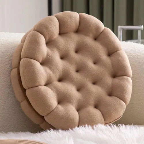 Cojín de felpa para galletas, color beige, almohada gruesa y redonda para suelo, para patio, balcón, silla