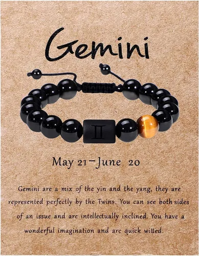 Miniatura 62 de SUMMER LOVE Father's Day Gifts Zodiac Bracelet for Men Women 10mm Natural Black Onyx Stone Star Sign Constellation Beaded Protection Bracelet