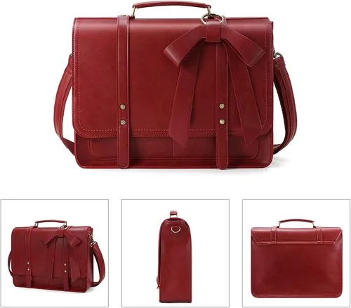Miniatura 5 de ECOSUSI Bolsa para laptop para mujer, maletín de piel sintética, bolso mensajero universitario tipo satchel para computadora de 15.6 pulgadas