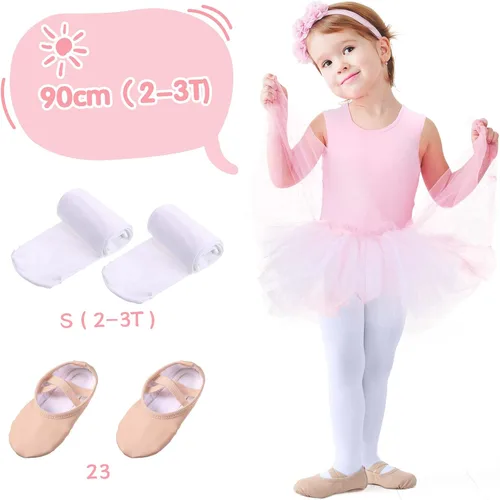 Miniatura 3 de Jeere 3 Piece Leotard Ballet Set Cute Dance Tutu Dress Pink Ballet Yoga Shoes Soft Dance Tight for Girl's Gymnastics Ballet