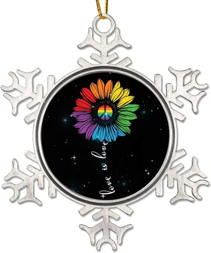 Miniatura 16 de They Them Their - Adornos de árbol de Navidad para lesbianas LGBTQ Progress Rainbow Pride Gay Lesbian Novedad de metal copo de nieve adornos