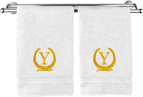 Miniatura 86 de Toalla de mano con monograma, regalo personalizado, 16 x 30 pulgadas, diseño de corona dorada bordada con letra blanca en toalla negra, extra