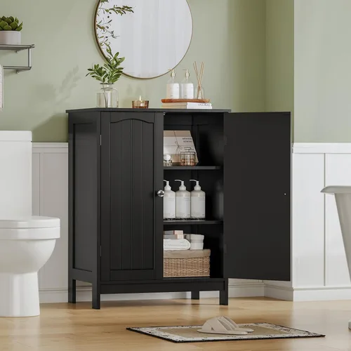 Miniatura 4 de Iwell Armario de baño, armario de almacenamiento de baño con 2 puertas y 3 estantes, 3 alturas disponibles, para sala de estar, entrada, cocina