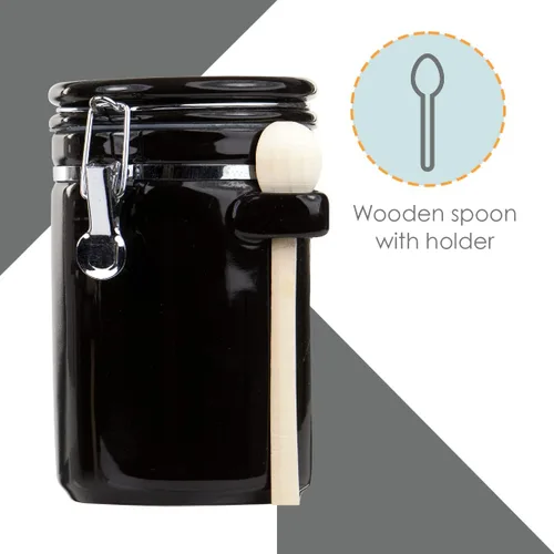 Miniatura 3 de Juego de tarros para la cocina (set de 4 piezas) negro, cerámica de alto brillo de Home Basics, set decorativo de cocina con cucharas de madera, set