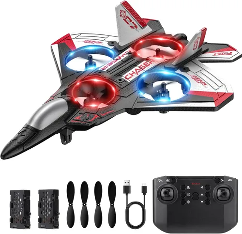 Avión RC, avión de control remoto de espuma, dron para niños, avión RC para niños y niñas, helicóptero de combate con luces LED, retención de