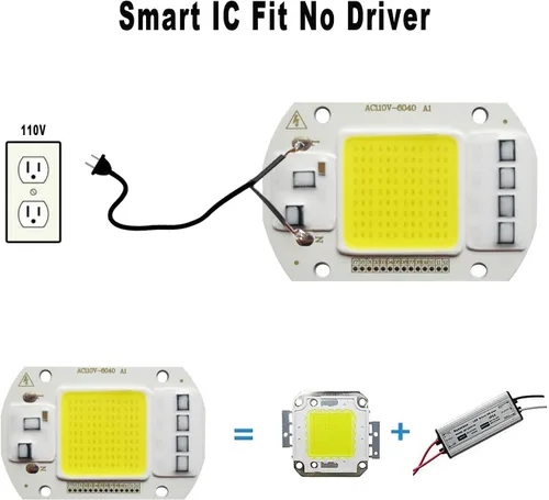 Miniatura 4 de 2 unids LED COB chip 50 W 110 V luz blanca motor integrado inteligente IC conductor para reflector