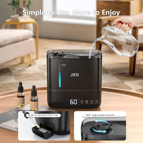 Miniatura 5 de JRD Humidificadores para dormitorio, humidificador ultrasónico 4L para habitación grande, llenado superior de niebla fría, funcionamiento de 40 Negro