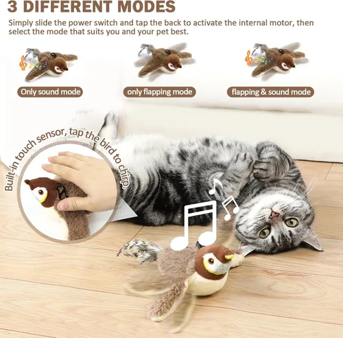 Miniatura 2 de Tocirelo Juguete para gatos que aletea (sin volar) – Simula el canto de pájaro flappy, juguetes interactivos para gatos adultos aburridos