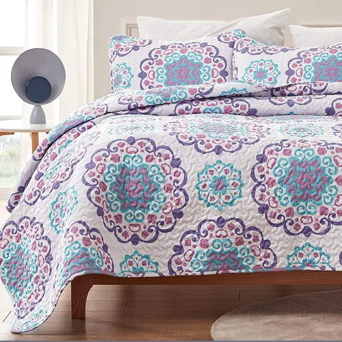 SLEEP ZONE Juego de edredón estampado de 3 piezas, tamaño matrimonial/queen, juego de ropa de cama reversible ligero para todas las estaciones