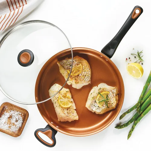 Miniatura 14 de Farberware Glide Ceramic Sartén Antiadherente / Sartén para Saltear / Sartén para Freír con Tapa y Mango Auxiliar - 4 Cuartos, Negro