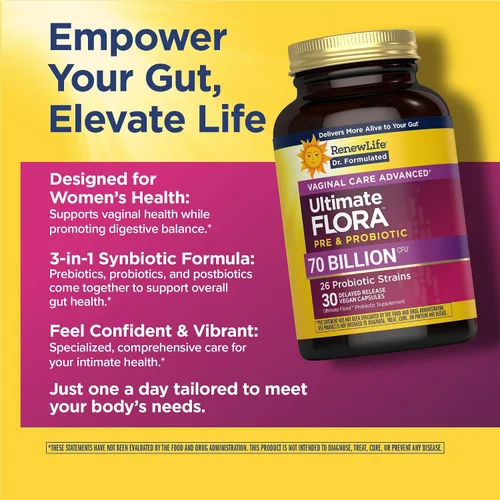 Miniatura 7 de Renew Life Ultimate Flora Probiotics for Women 70 mil millones de UFC Cápsulas veganas de liberación retardada Formulado por médicos Vaginal