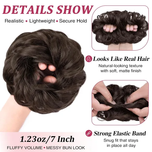 Miniatura 2 de MORICA - Extensión de cabello sintético en forma de moño ondulado, recogido y alborotado con liga para mujeres, 1 unidad (1-6#, castaño oscuro)
